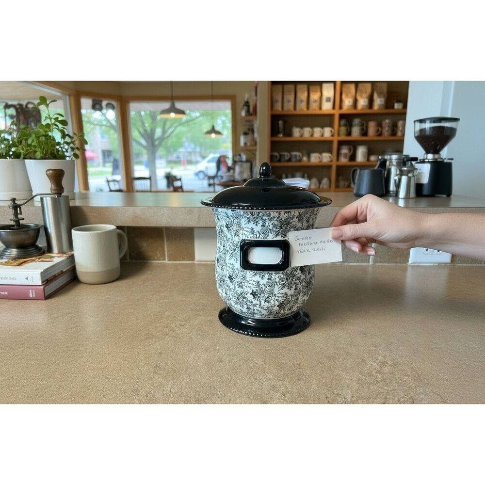 Black White Toile Canister w Lid Farmhouse Kitchen Decor Hand Painted Nonni’s